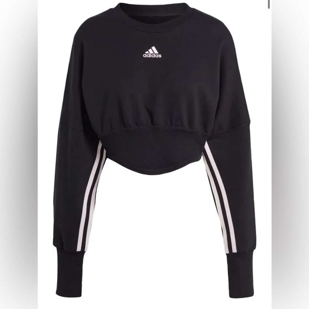 Adidas Black Crew Neck Sweater with Classic Stripes
